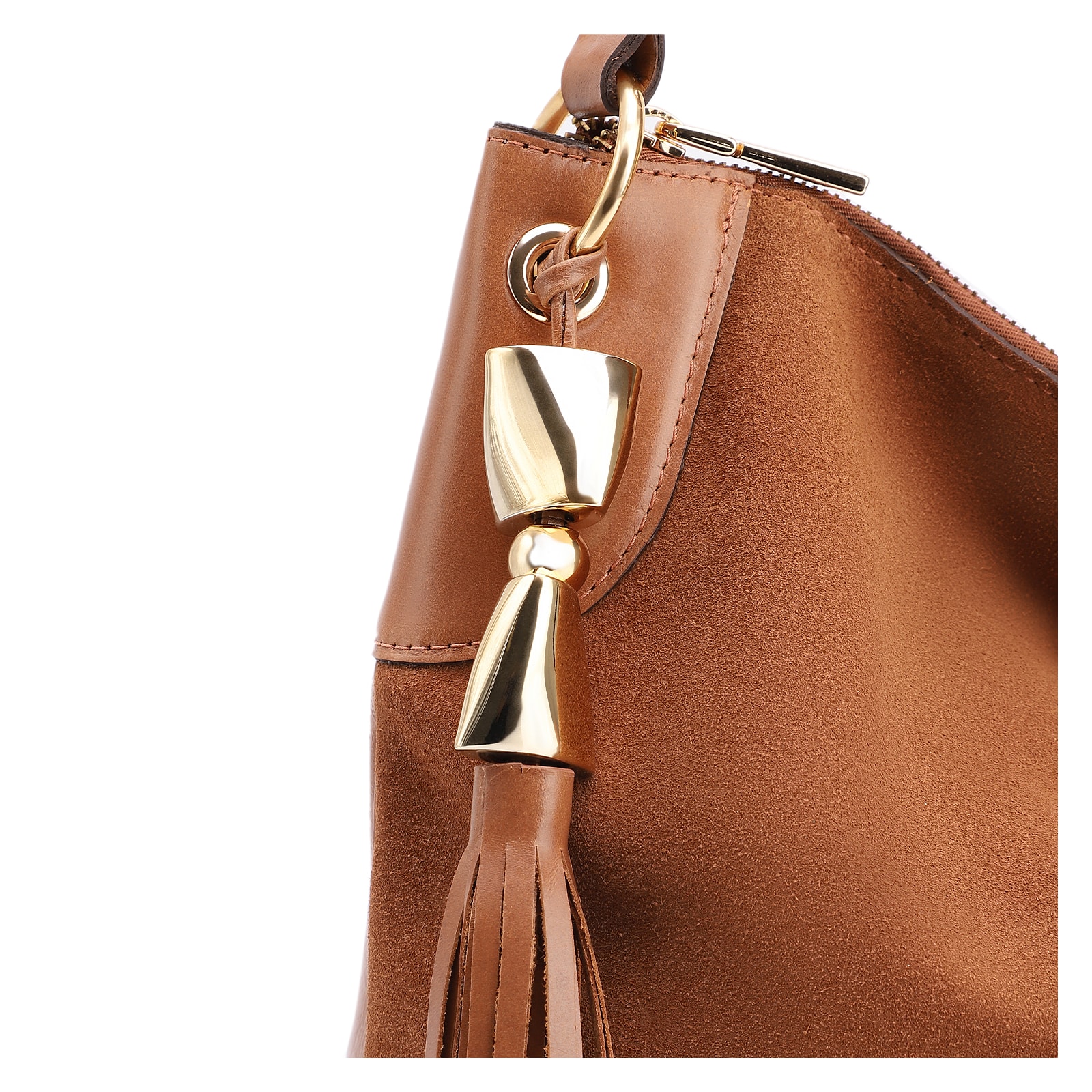 Bolsa Hobo Argola Couro Camurça/Couro Marrom