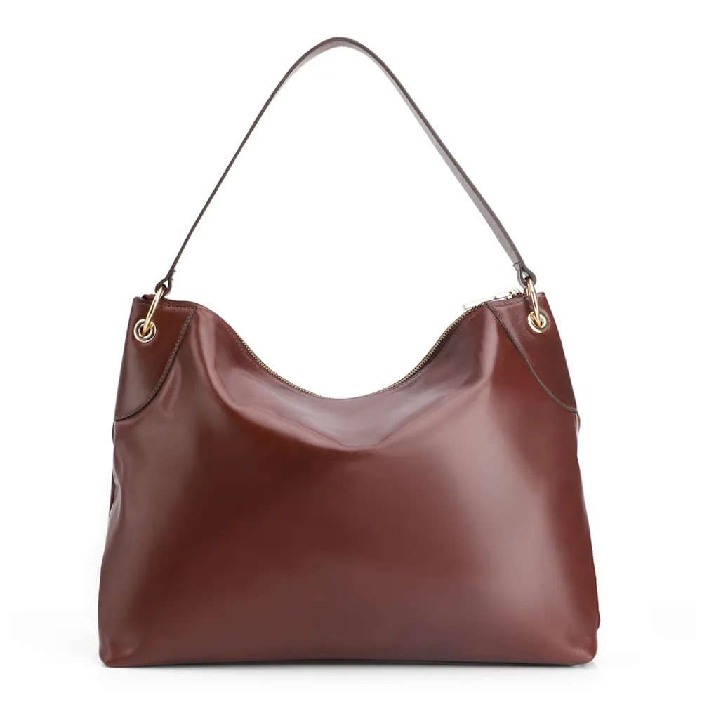 Bolsa Hobo Argola Couro Camurça/Couro Marrom Escuro - imagem 3