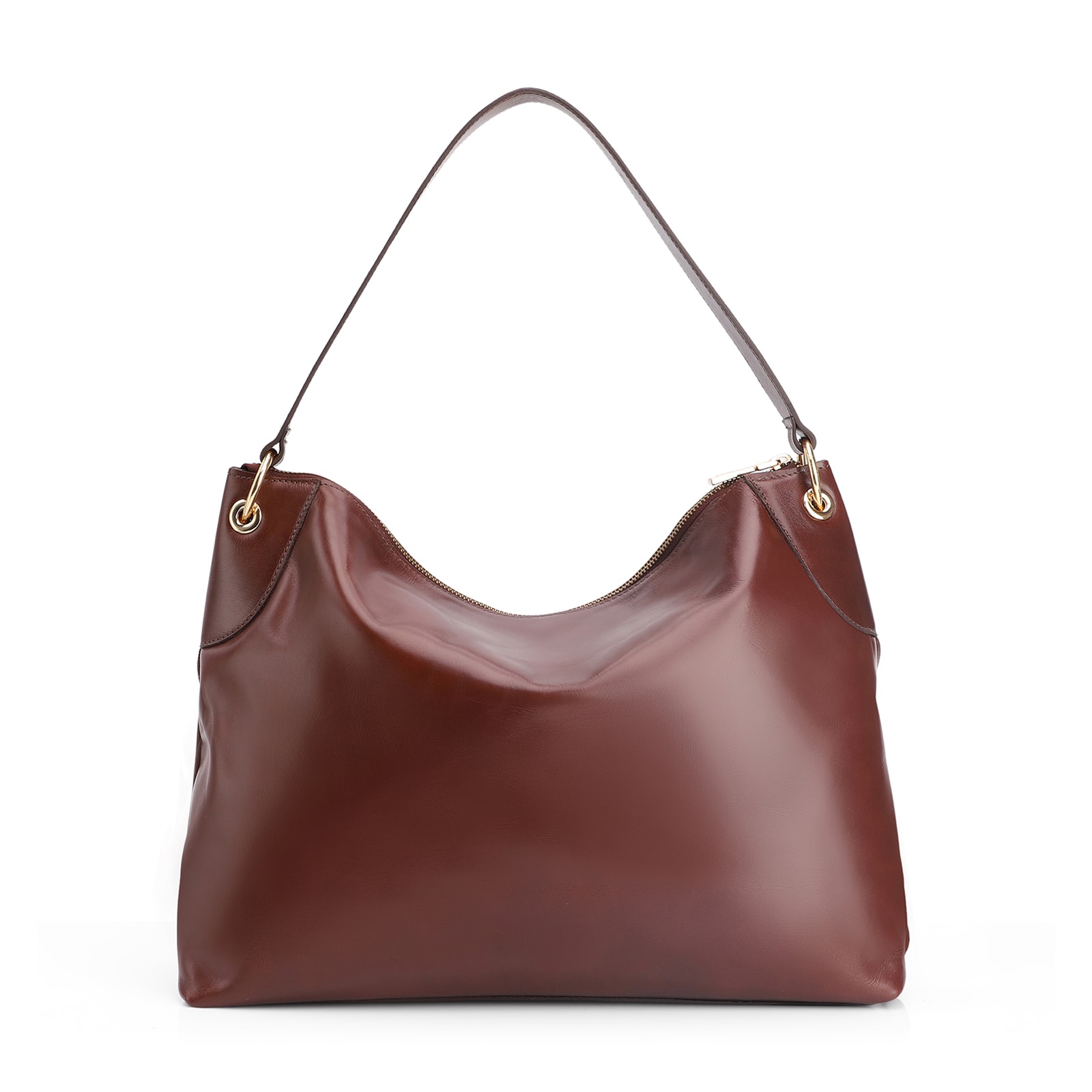 Bolsa Hobo Argola Couro Camurça/Couro Marrom Escuro