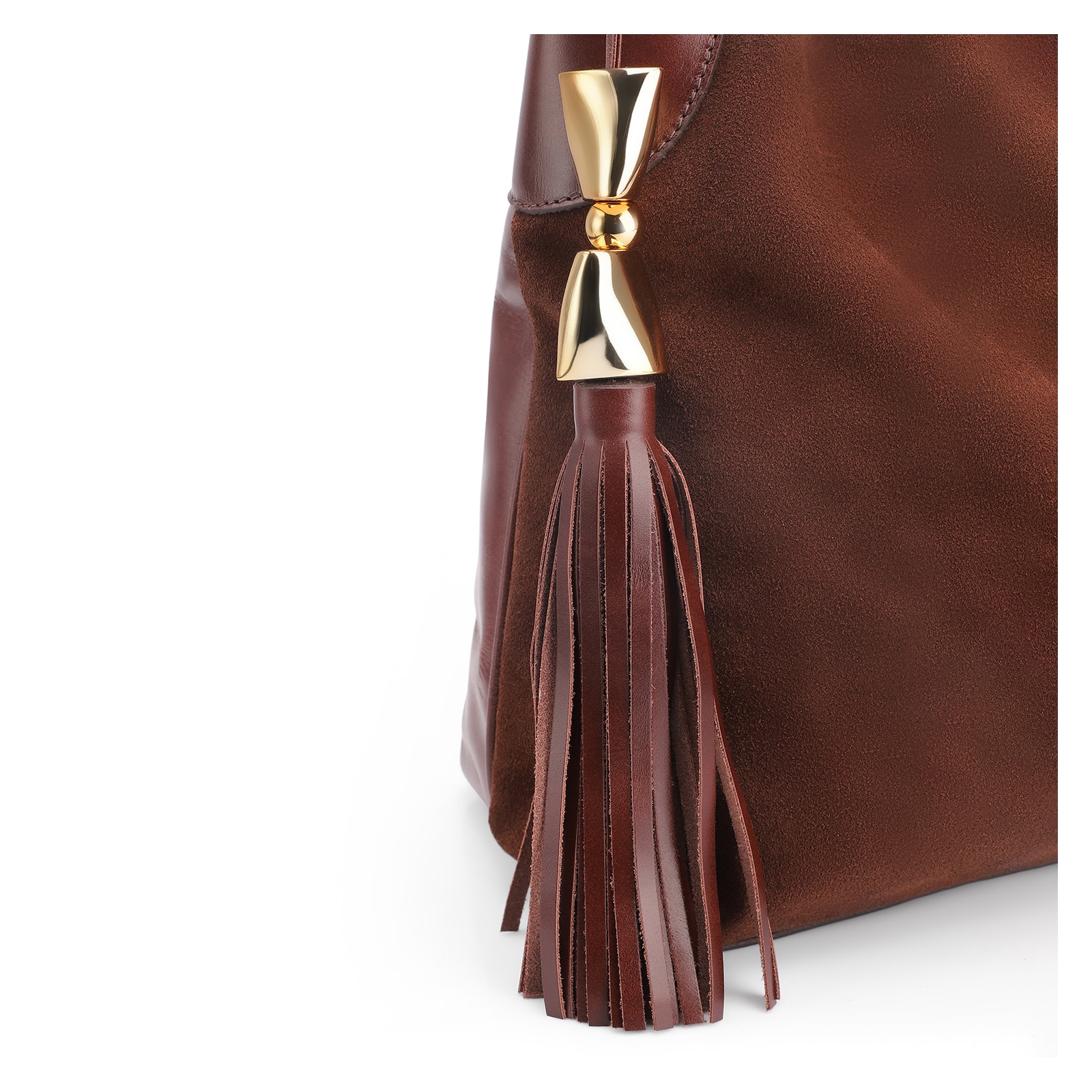 Bolsa Hobo Argola Couro Camurça/Couro Marrom Escuro