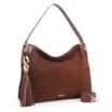 Bolsa Hobo Argola Couro Camurça/Couro Marrom Escuro - imagem 2
