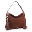 Bolsa Hobo Argola Couro Camurça/Couro Marrom Escuro - imagem 2