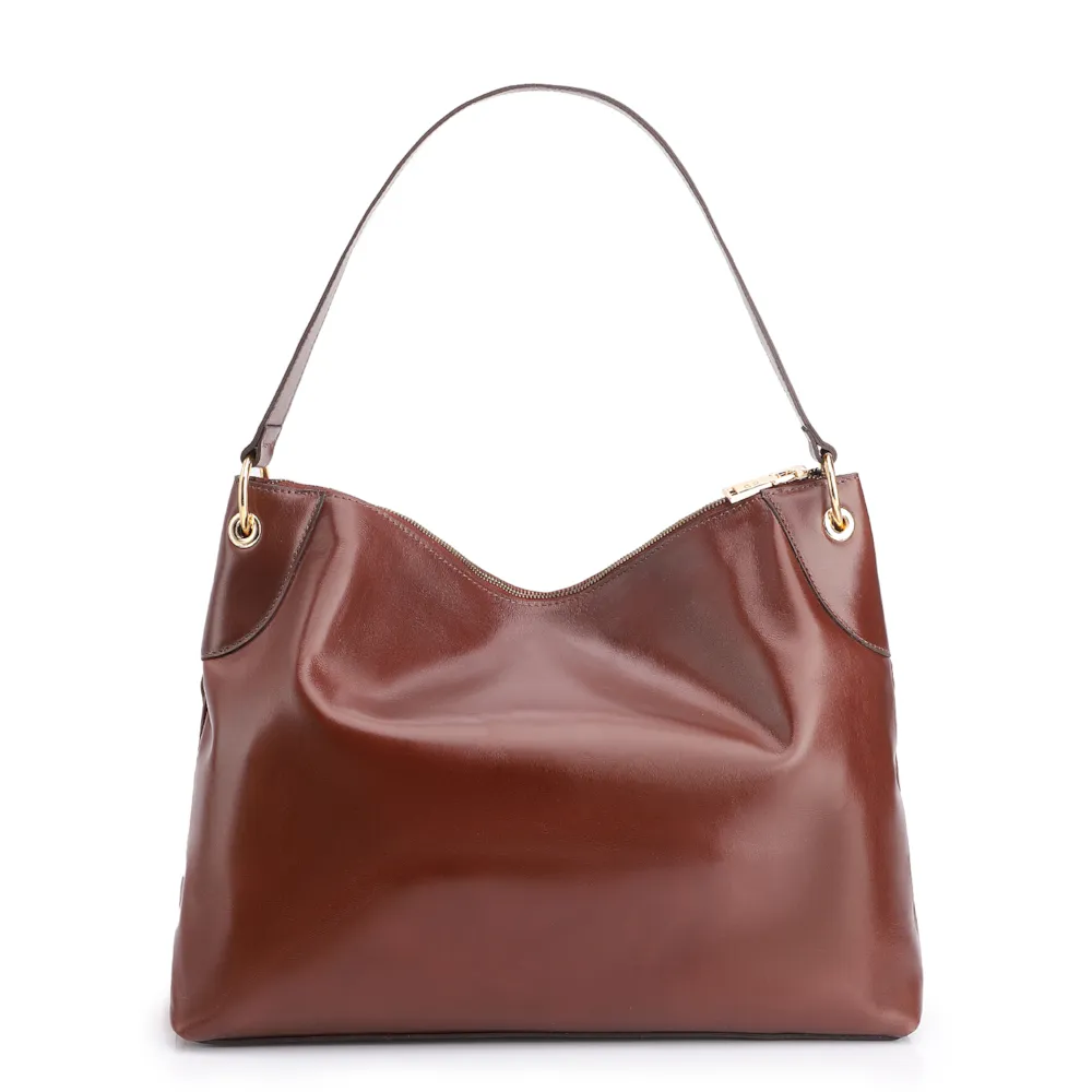 Bolsa Hobo Argola Couro Camurça/Couro Marrom Escuro - imagem 3