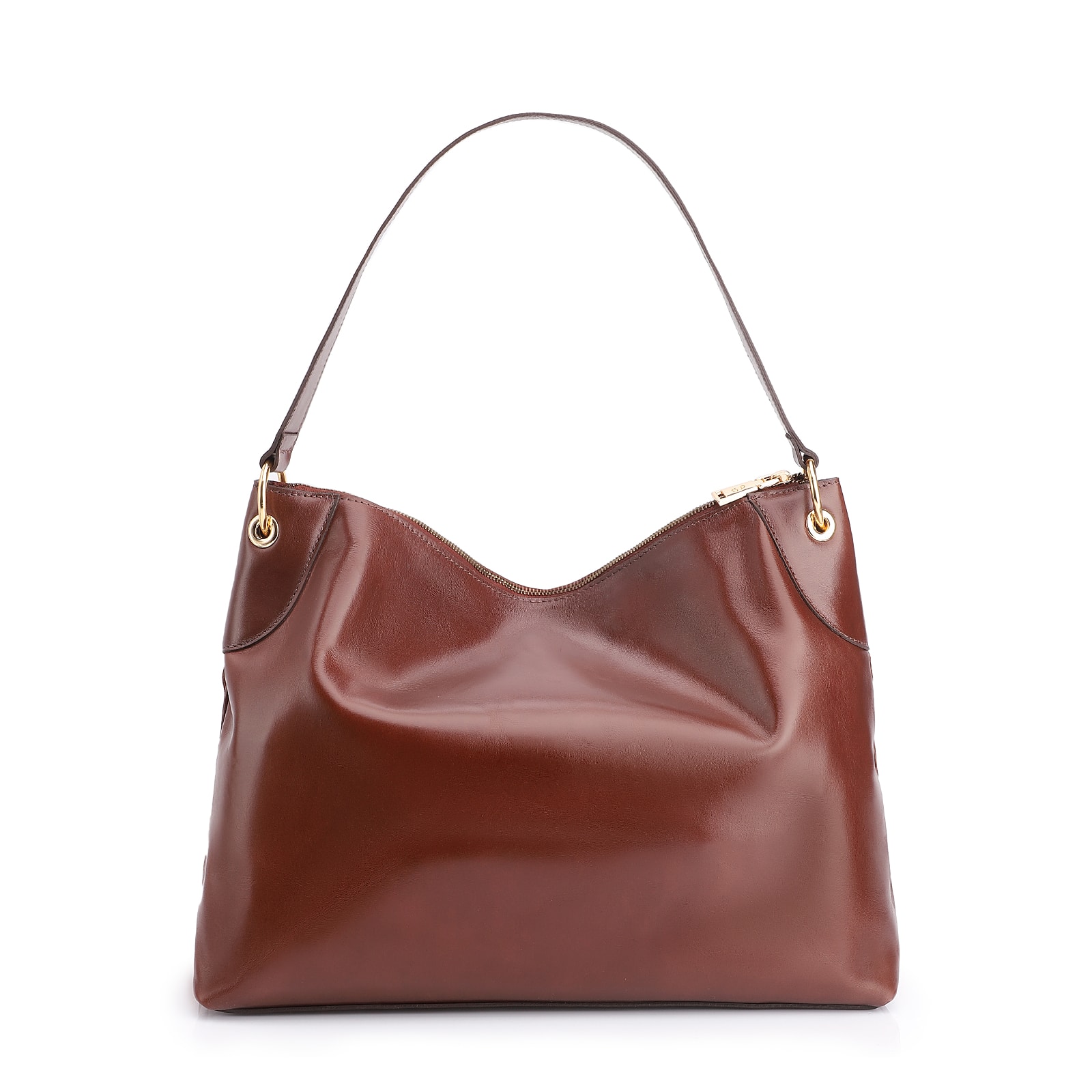 Bolsa Hobo Argola Couro Camurça/Couro Marrom Escuro