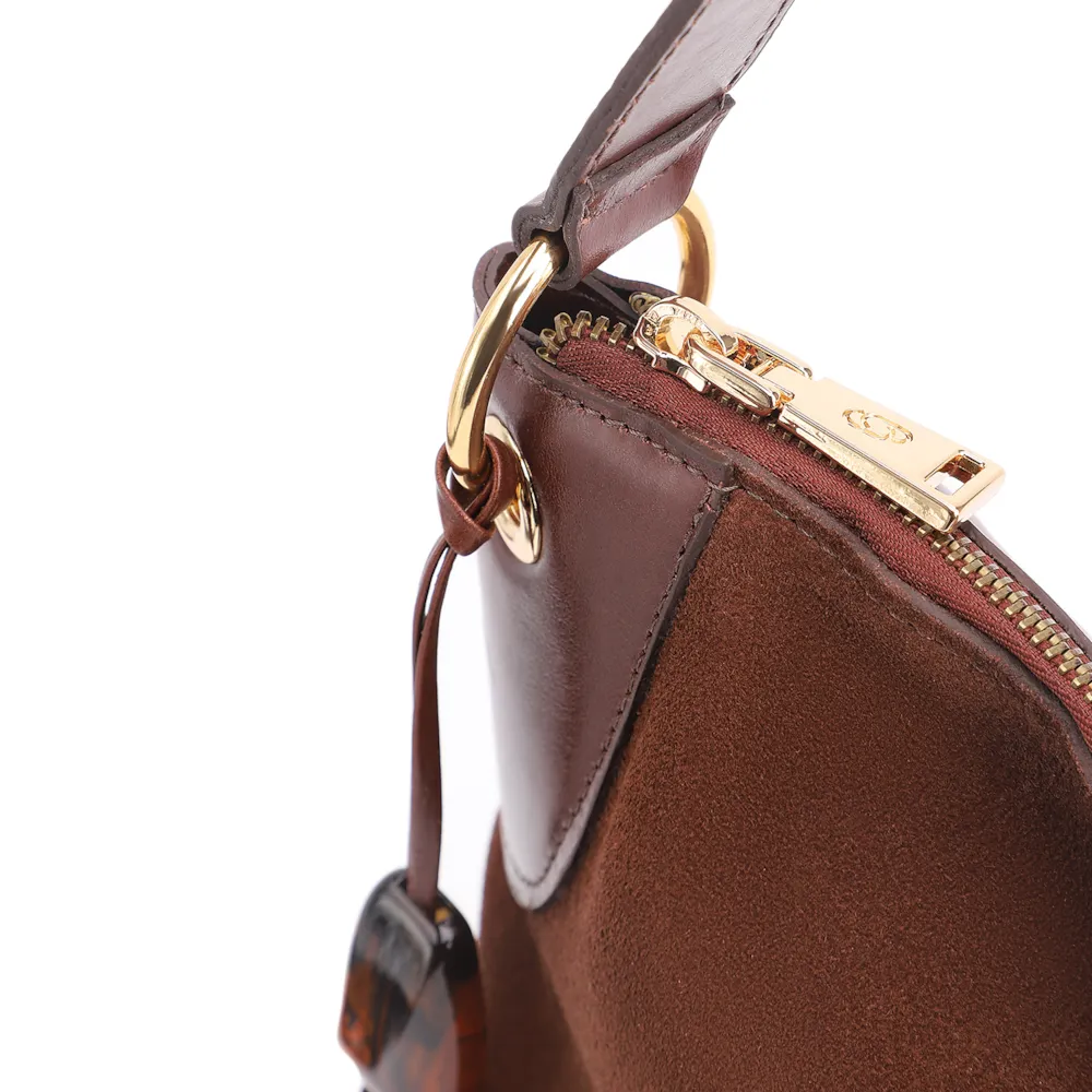 Bolsa Hobo Argola Couro Camurça/Couro Marrom Escuro - imagem 7