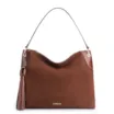 Bolsa Hobo Argola Couro Camurça/Couro Marrom Escuro - imagem 1
