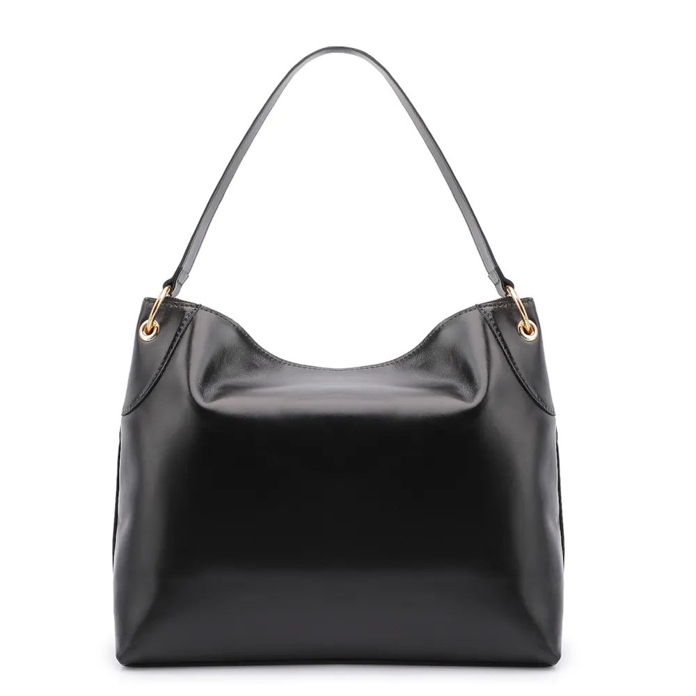 Bolsa Hobo Argola Couro Camurça/Couro Preto - imagem 3