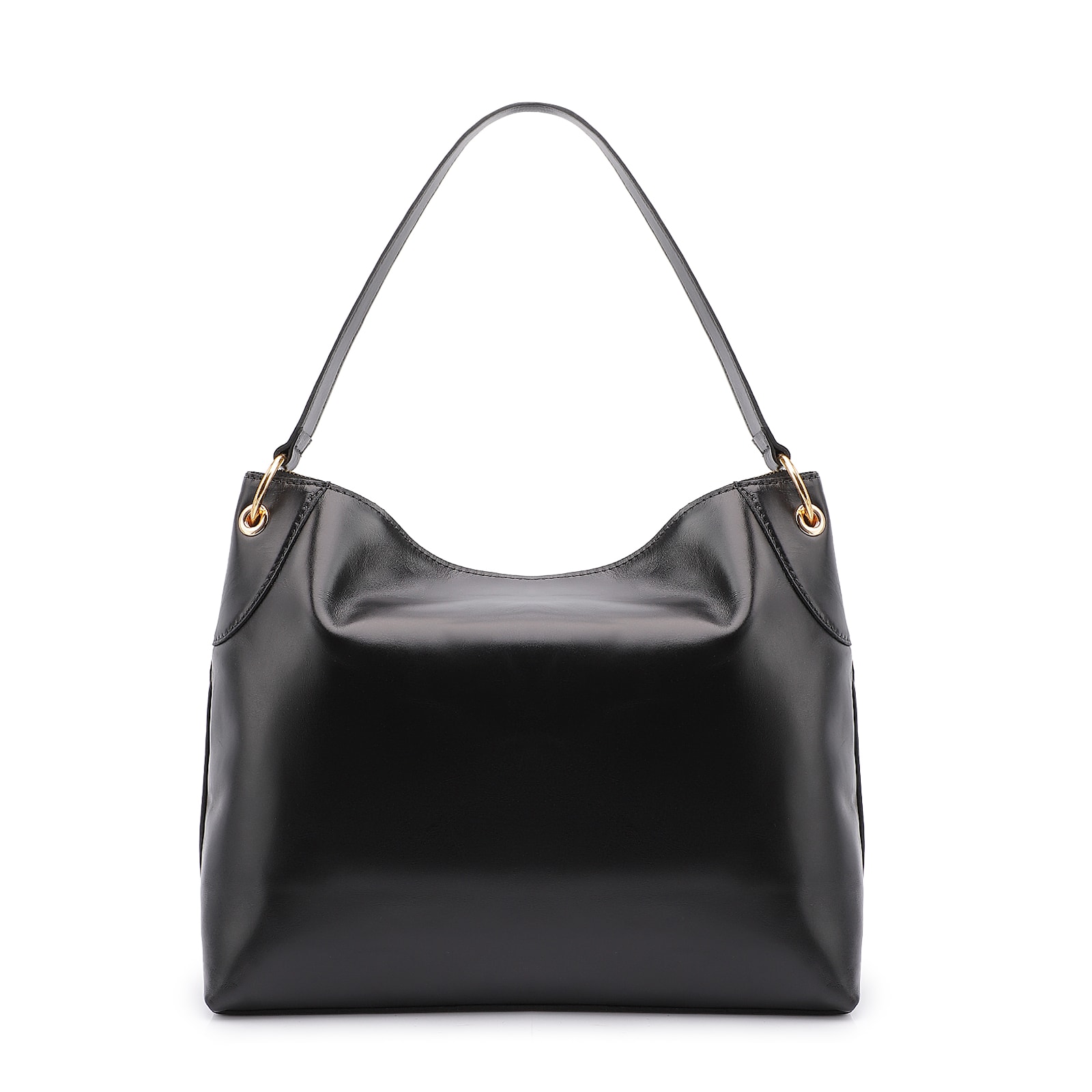 Bolsa Hobo Argola Couro Camurça/Couro Preto