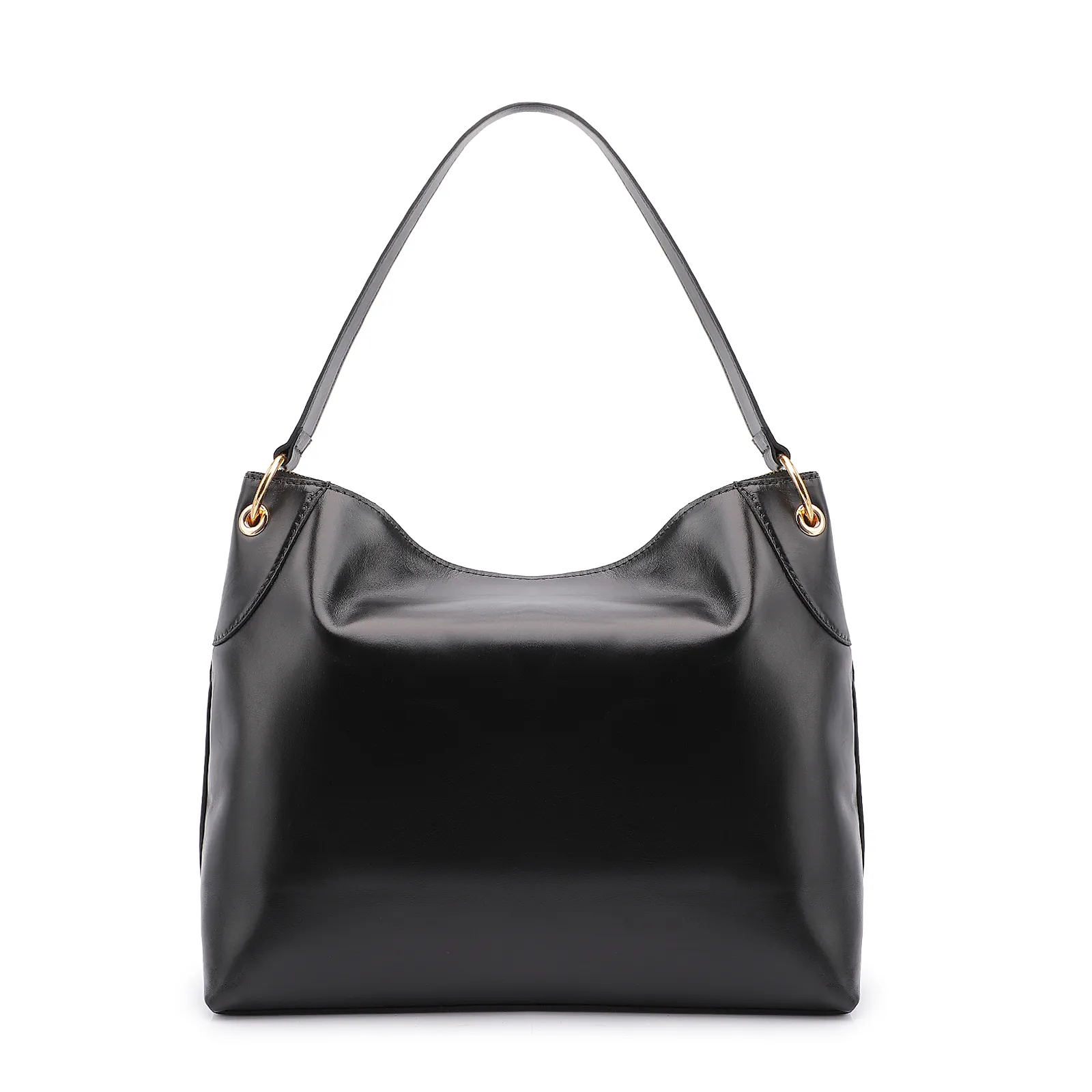 Bolsa Hobo Argola Couro Camurça/Couro Preto