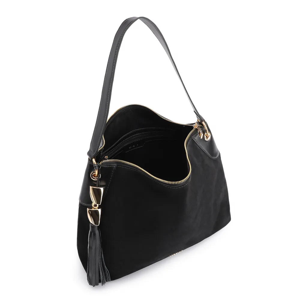 Bolsa Hobo Argola Couro Camurça/Couro Preto - imagem 4