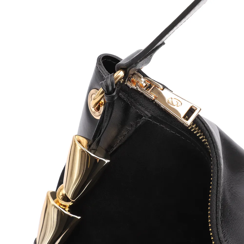 Bolsa Hobo Argola Couro Camurça/Couro Preto - imagem 5