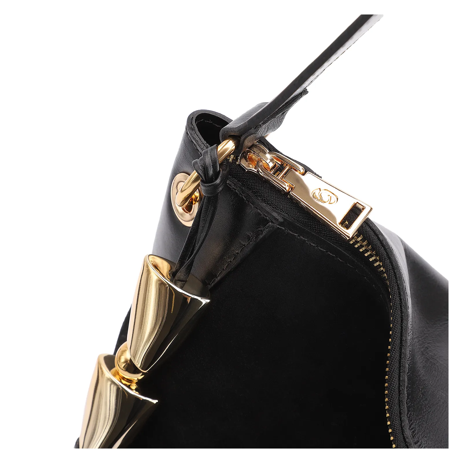 Bolsa Hobo Argola Couro Camurça/Couro Preto