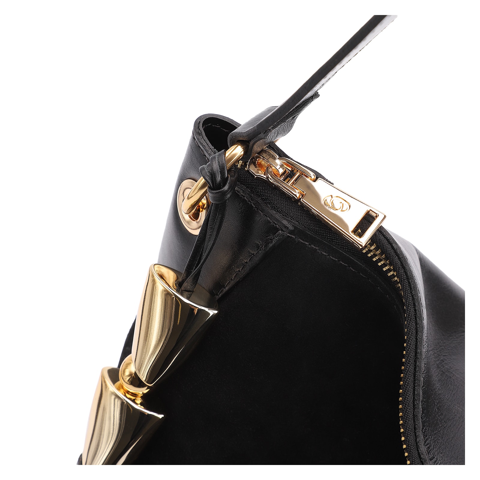 Bolsa Hobo Argola Couro Camurça/Couro Preto