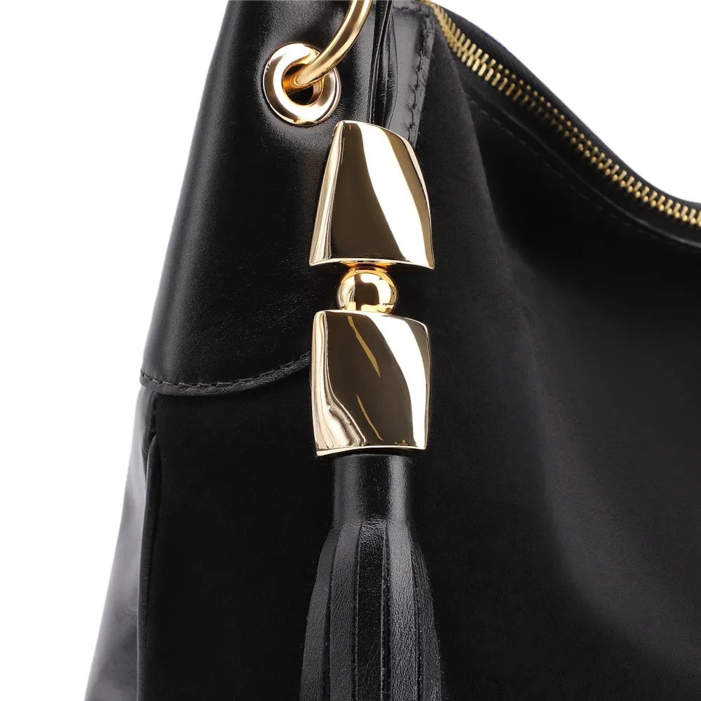 Bolsa Hobo Argola Couro Camurça/Couro Preto - imagem 7