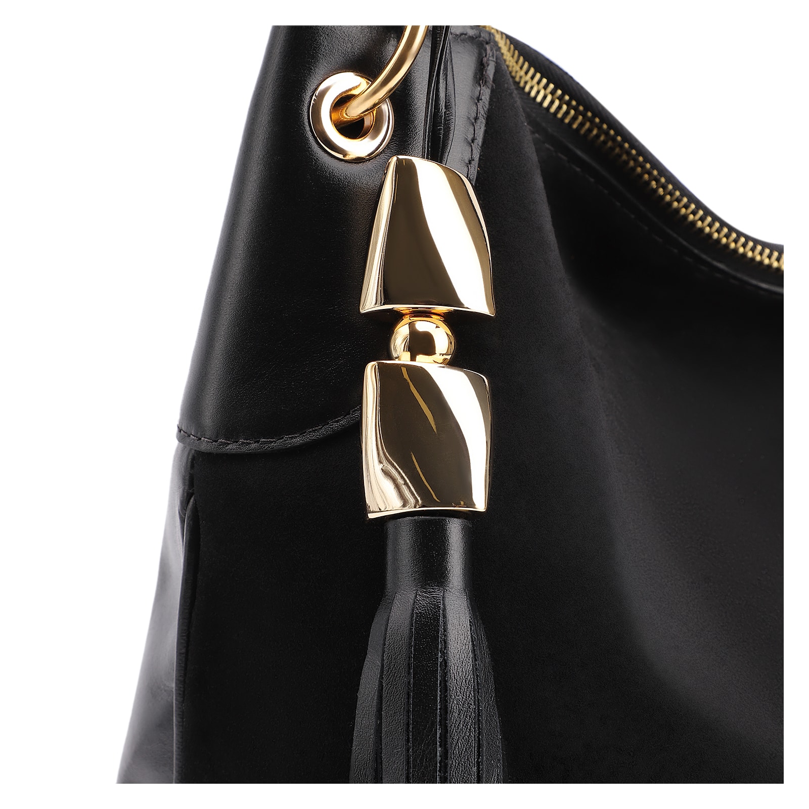 Bolsa Hobo Argola Couro Camurça/Couro Preto