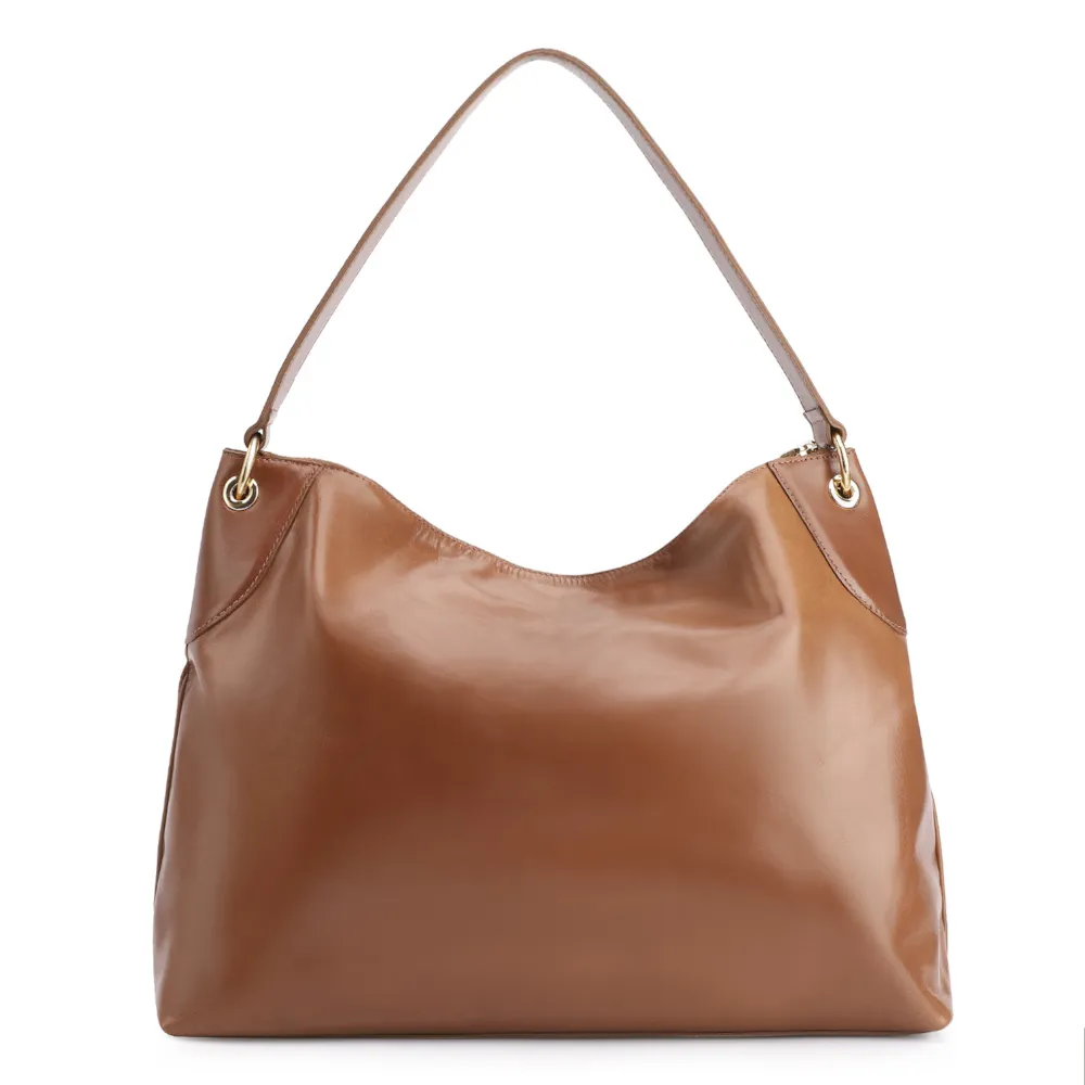 Bolsa Hobo Argola Couro Camurça Marrom/Couro Marrom - imagem 3