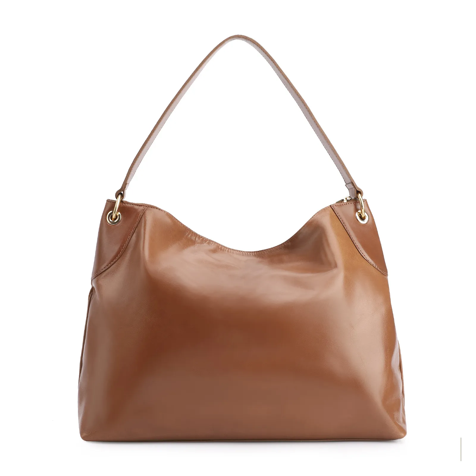 Bolsa Hobo Argola Couro Camurça Marrom/Couro Marrom