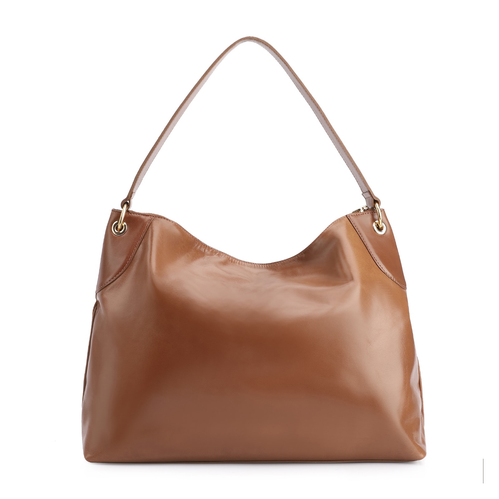 Bolsa Hobo Argola Couro Camurça Marrom/Couro Marrom