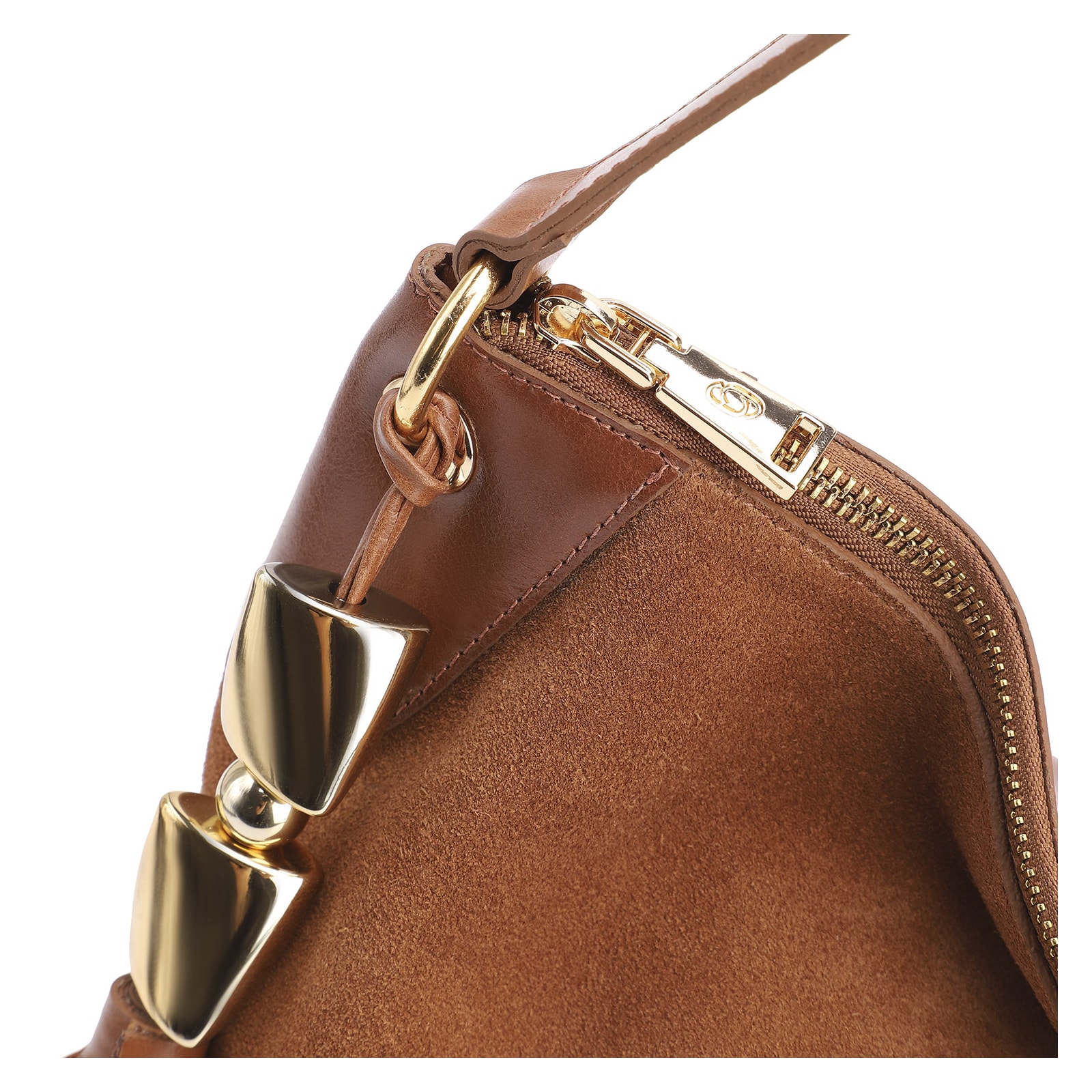 Bolsa Hobo Argola Couro Camurça Marrom/Couro Marrom