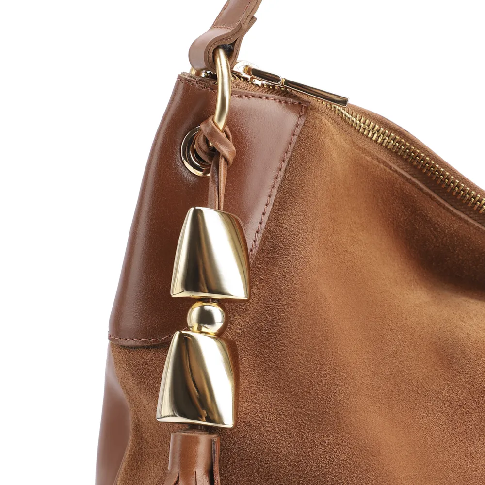 Bolsa Hobo Argola Couro Camurça Marrom/Couro Marrom - imagem 8