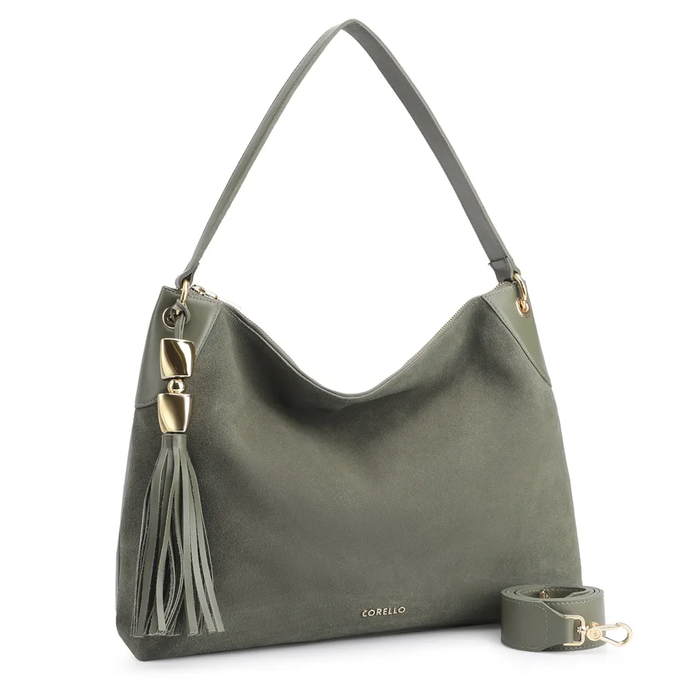 Bolsa Hobo Argola Couro Camurça Verde/Couro Verde - imagem 2