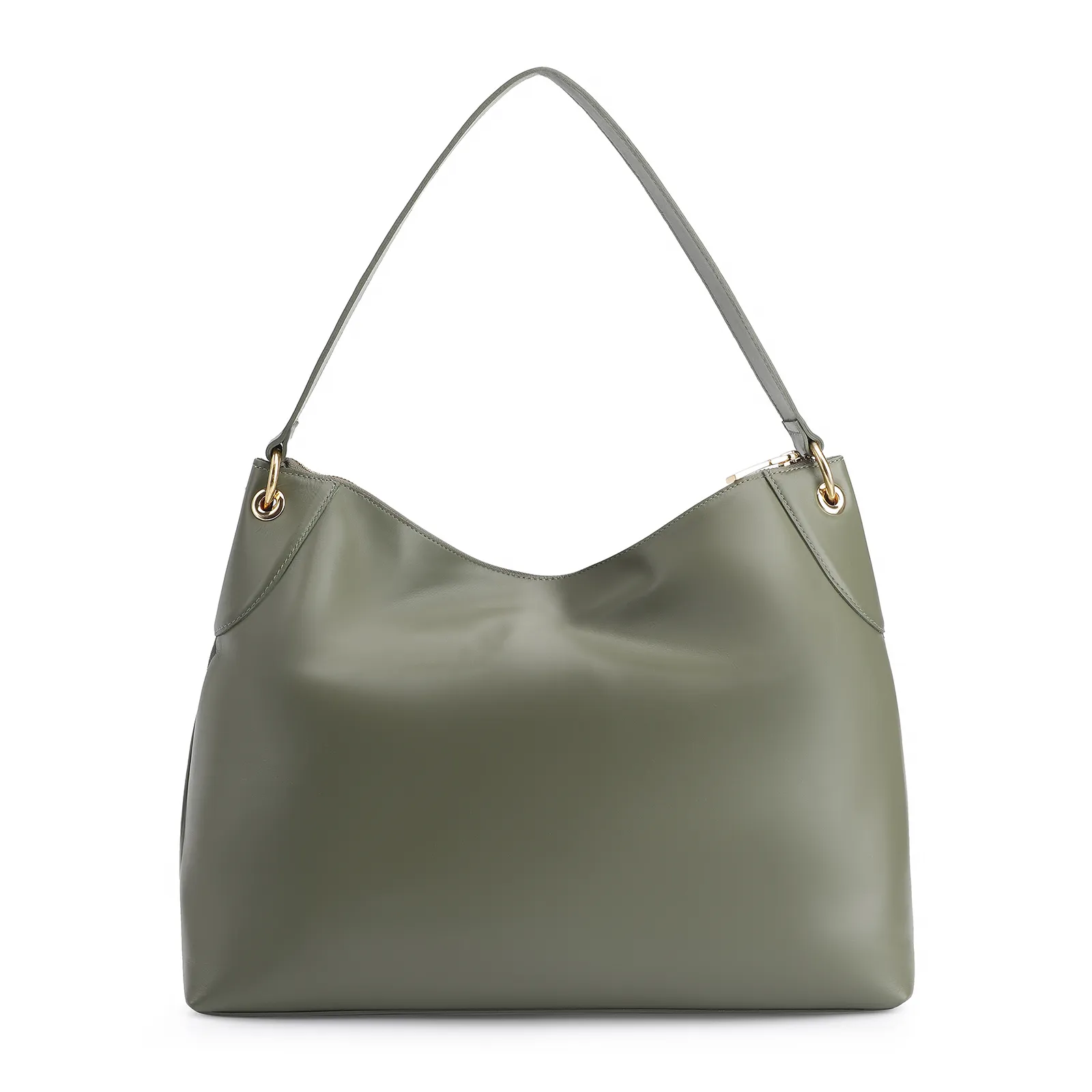 Bolsa Hobo Argola Couro Camurça Verde/Couro Verde