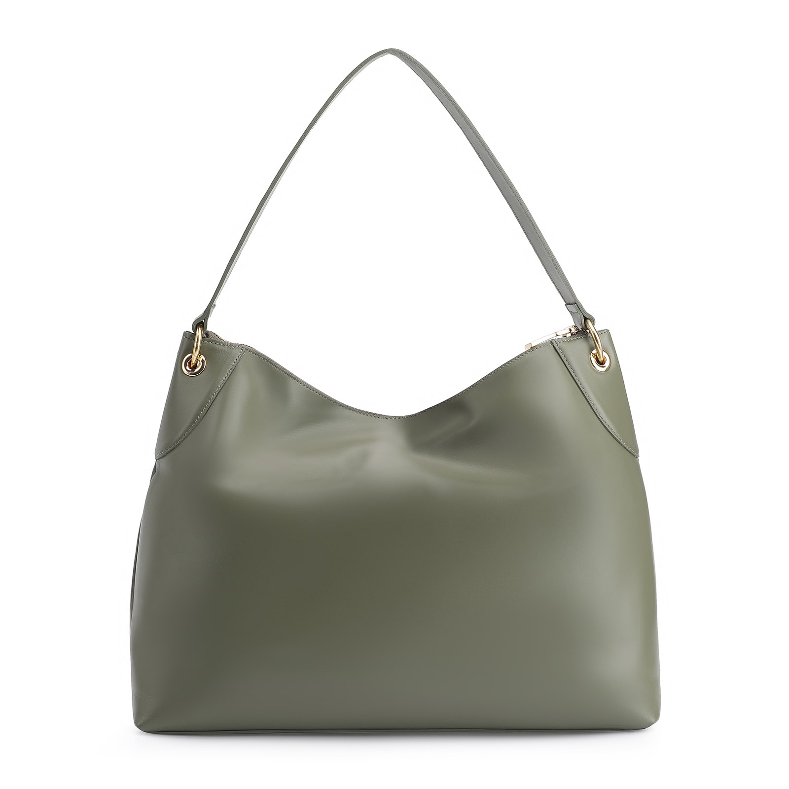Bolsa Hobo Argola Couro Camurça Verde/Couro Verde