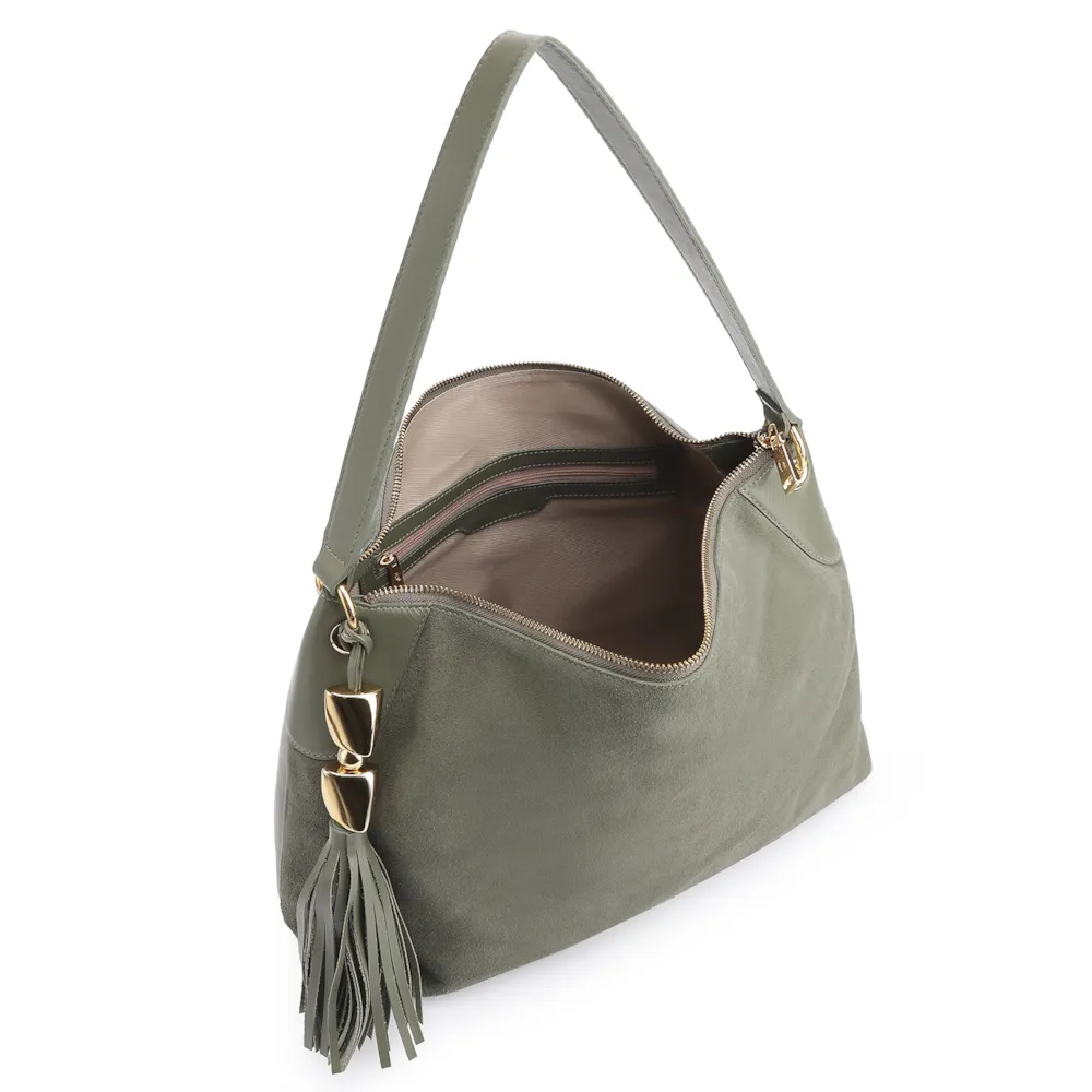 Bolsa Hobo Argola Couro Camurça Verde/Couro Verde - imagem 4