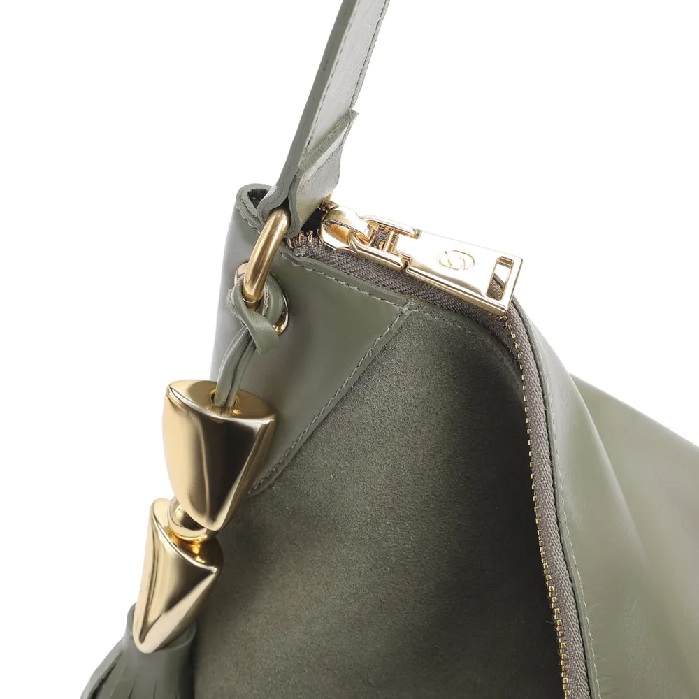 Bolsa Hobo Argola Couro Camurça Verde/Couro Verde - imagem 5