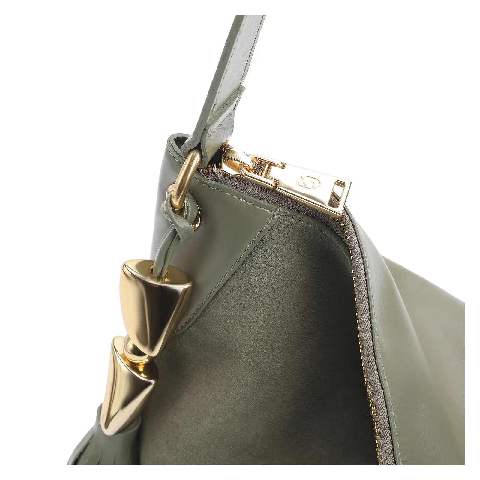 Bolsa Hobo Argola Couro Camurça Verde/Couro Verde