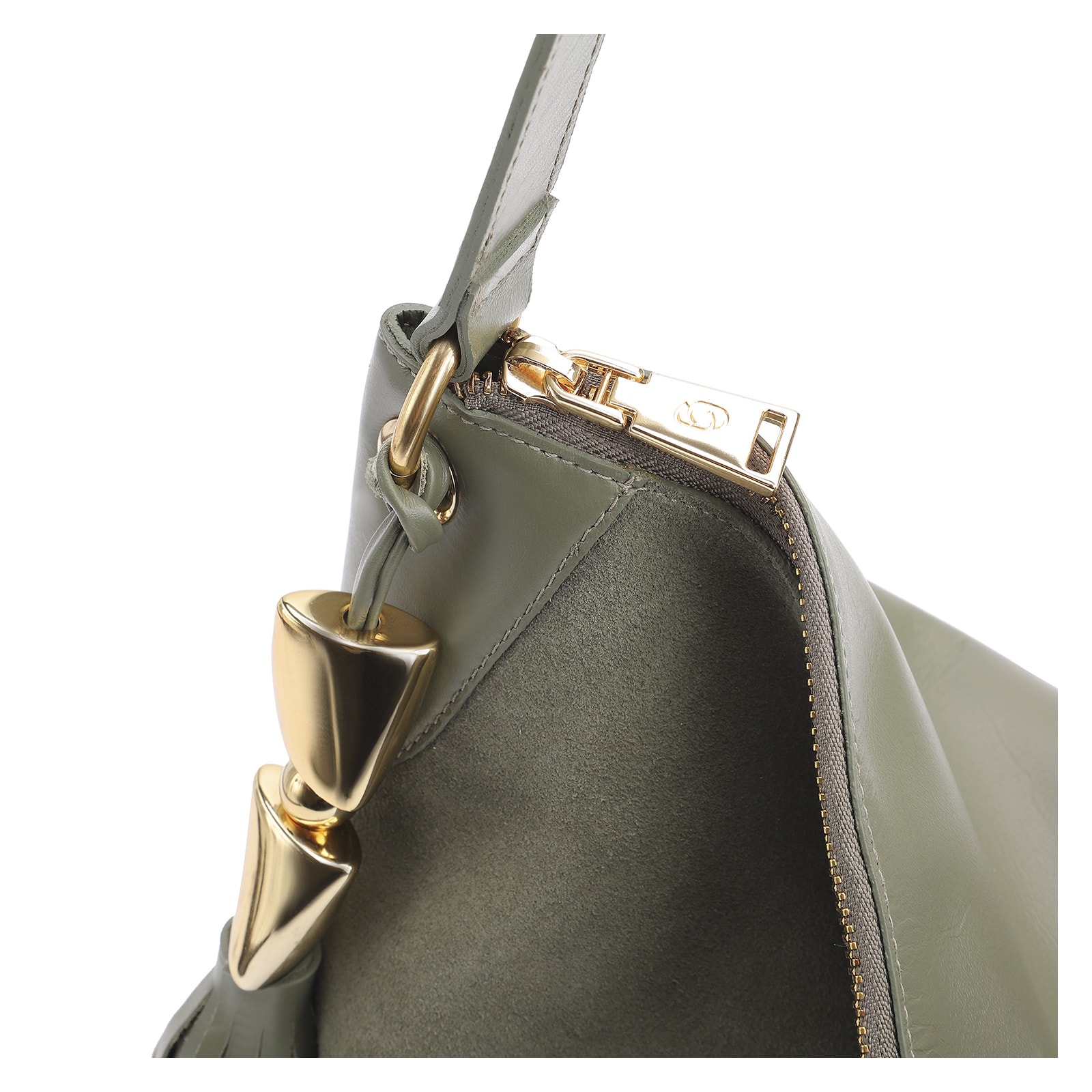 Bolsa Hobo Argola Couro Camurça Verde/Couro Verde