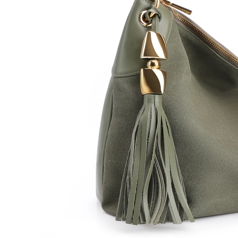 Bolsa Hobo Argola Couro Camurça Verde/Couro Verde - imagem 7