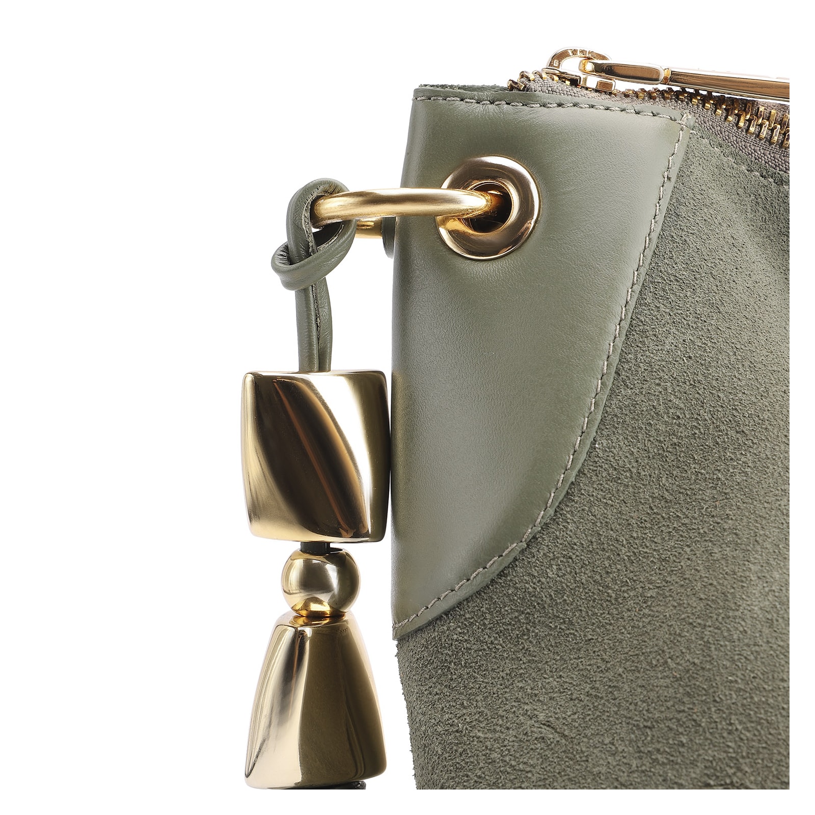 Bolsa Hobo Argola Couro Camurça Verde/Couro Verde