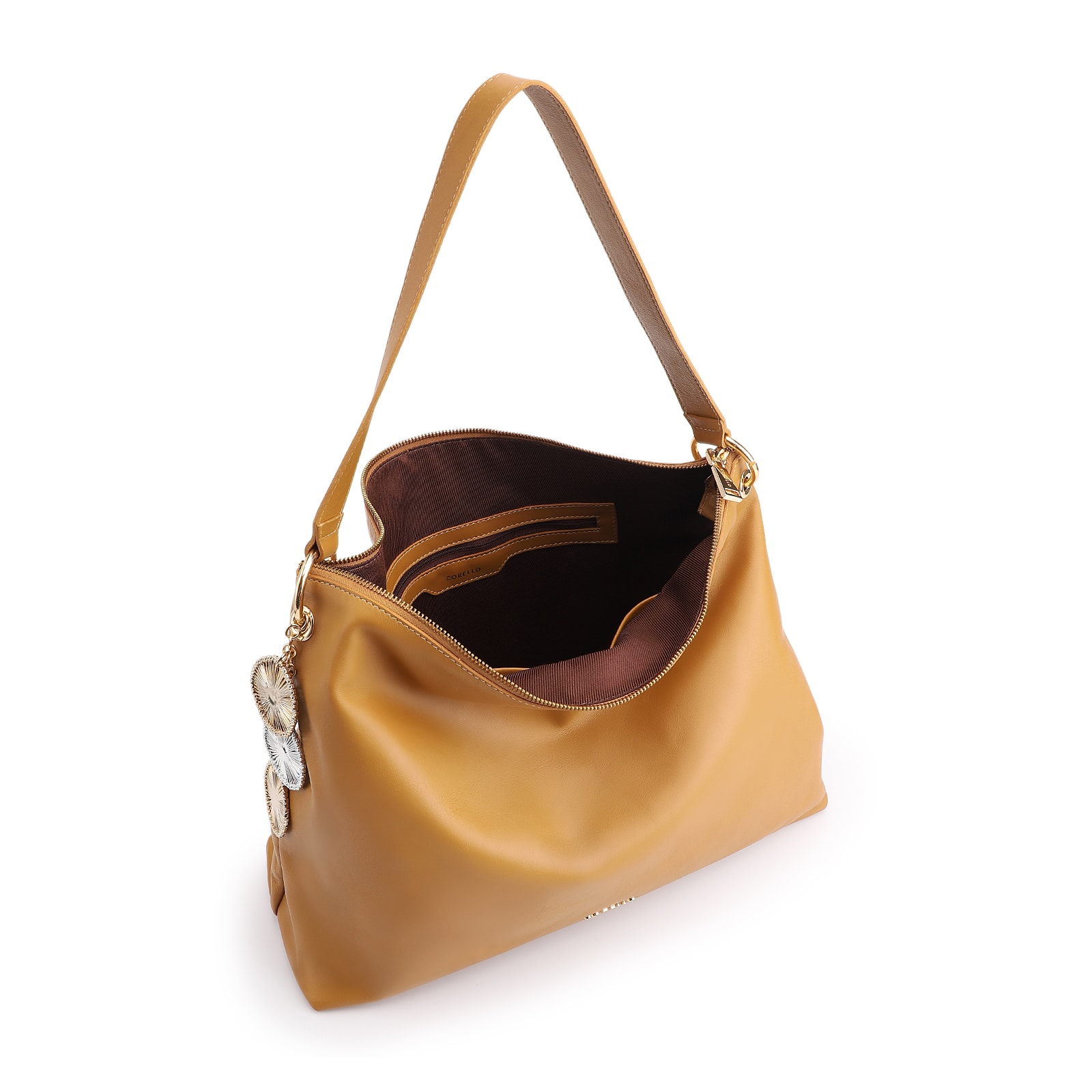 Bolsa Hobo Bag Charm Couro Amarelo