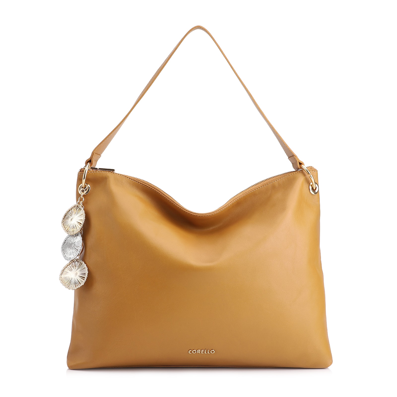 Bolsa Hobo Bag Charm Couro Amarelo