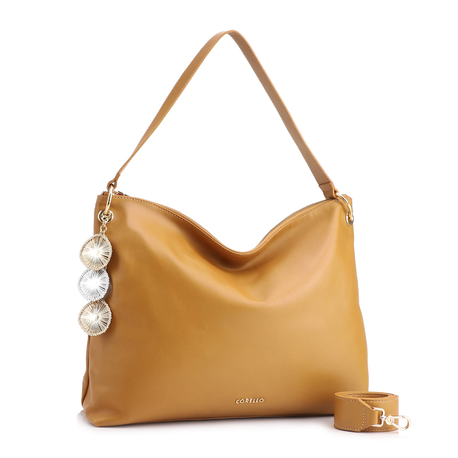 Bolsa Hobo Bag Charm Couro Amarelo