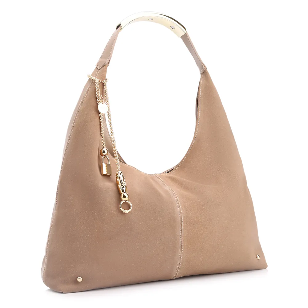 Bolsa Hobo Bag Charm Couro Camurça/Couro Bege - imagem 3