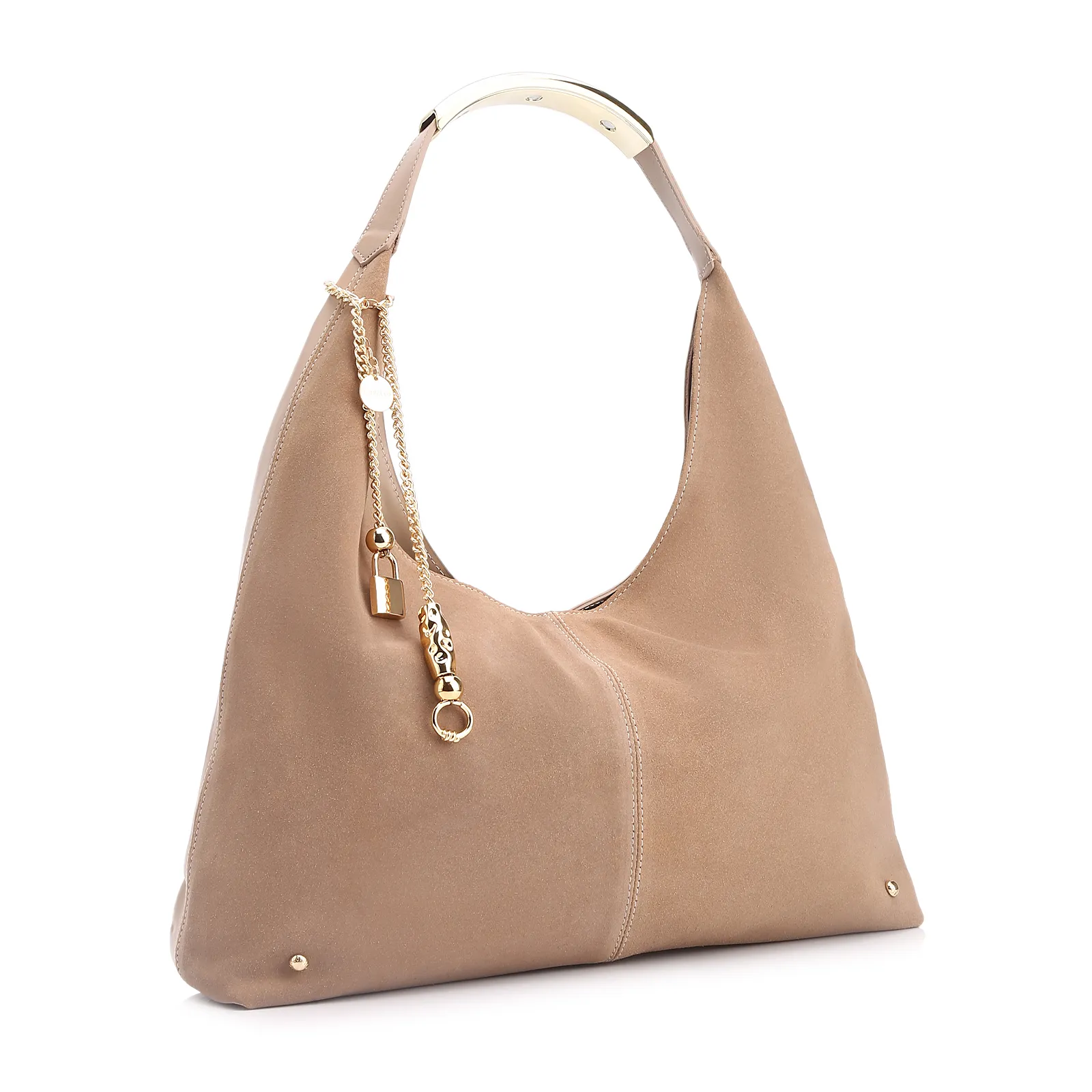 Bolsa Hobo Bag Charm Couro Camurça/Couro Bege