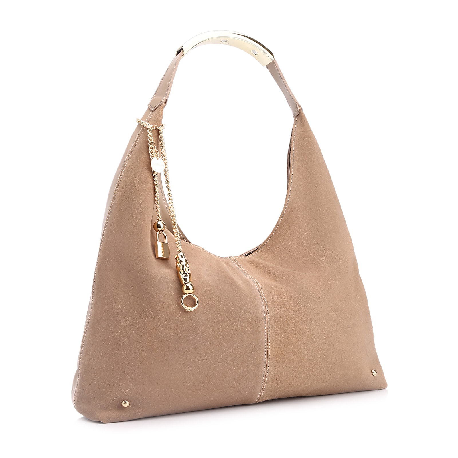 Bolsa Hobo Bag Charm Couro Camurça/Couro Bege