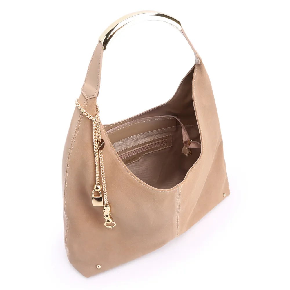 Bolsa Hobo Bag Charm Couro Camurça/Couro Bege - imagem 5