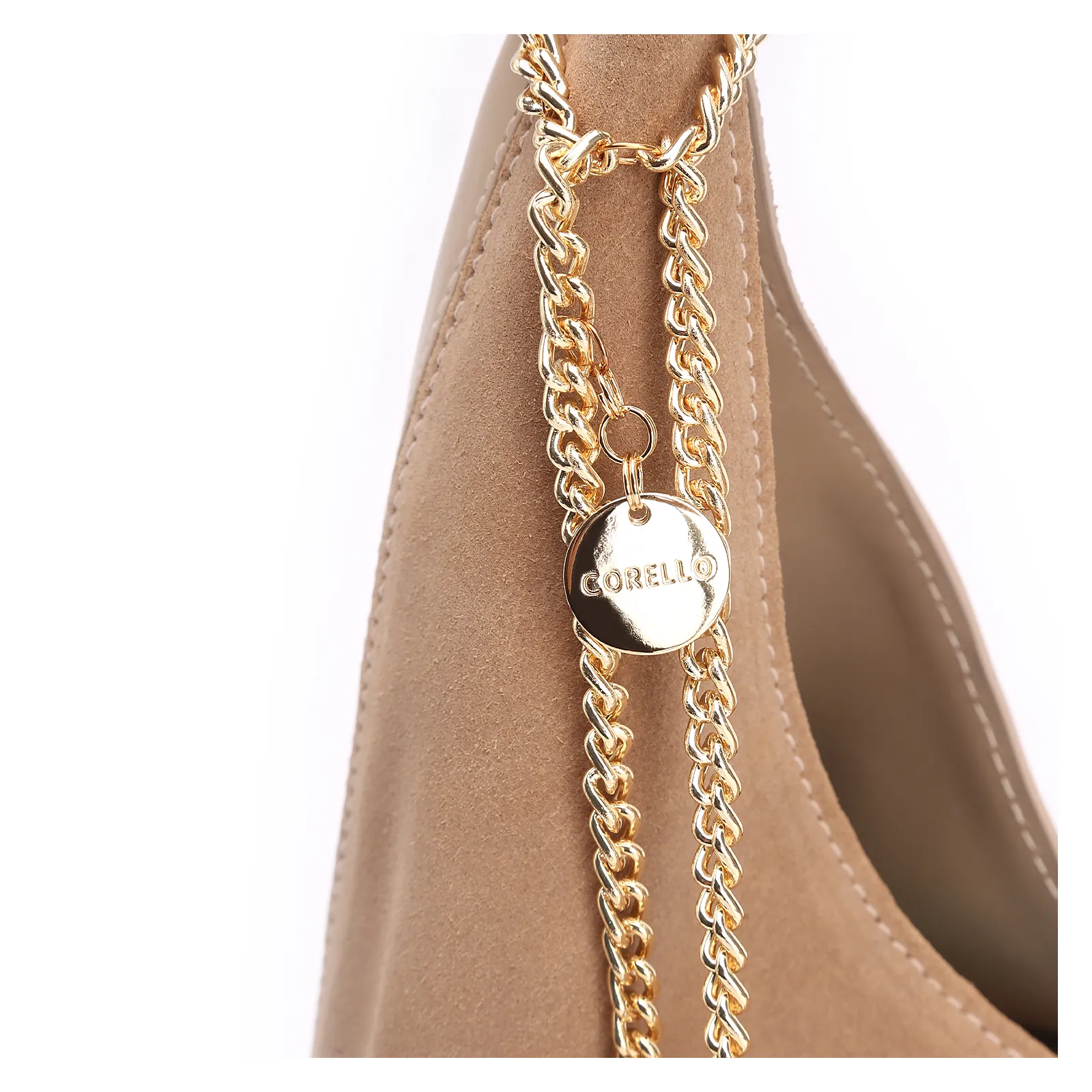 Bolsa Hobo Bag Charm Couro Camurça/Couro Bege