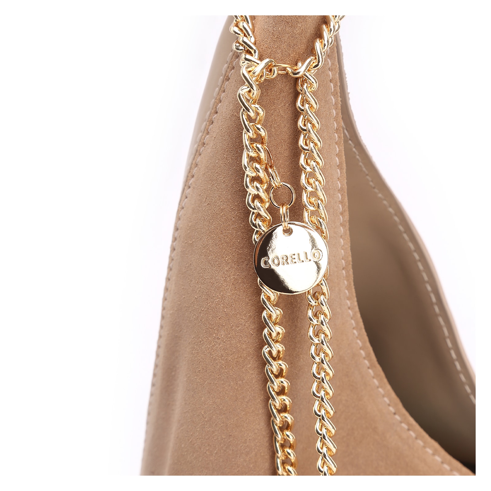 Bolsa Hobo Bag Charm Couro Camurça/Couro Bege