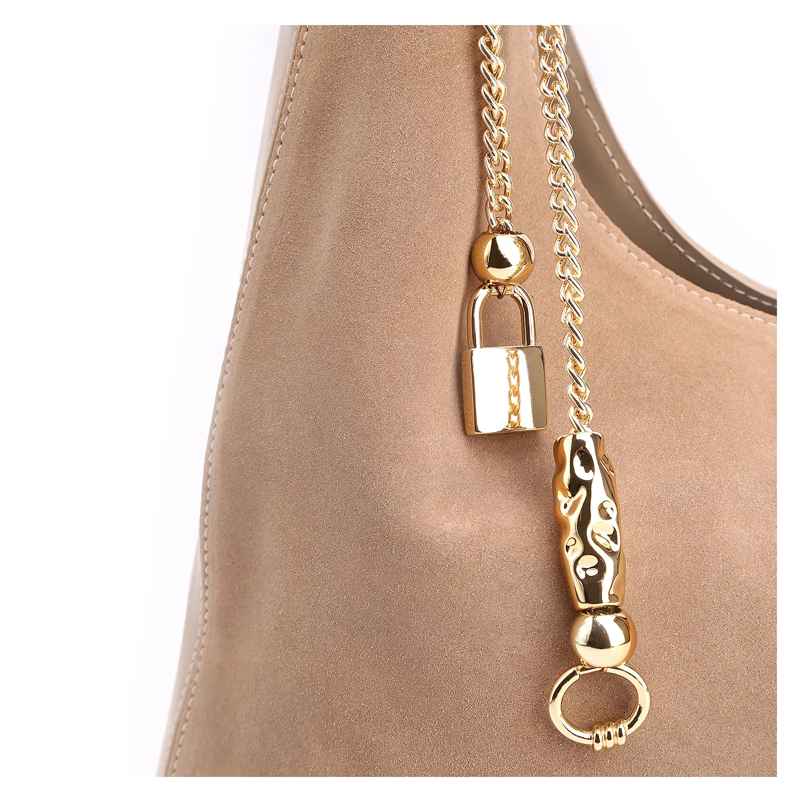 Bolsa Hobo Bag Charm Couro Camurça/Couro Bege