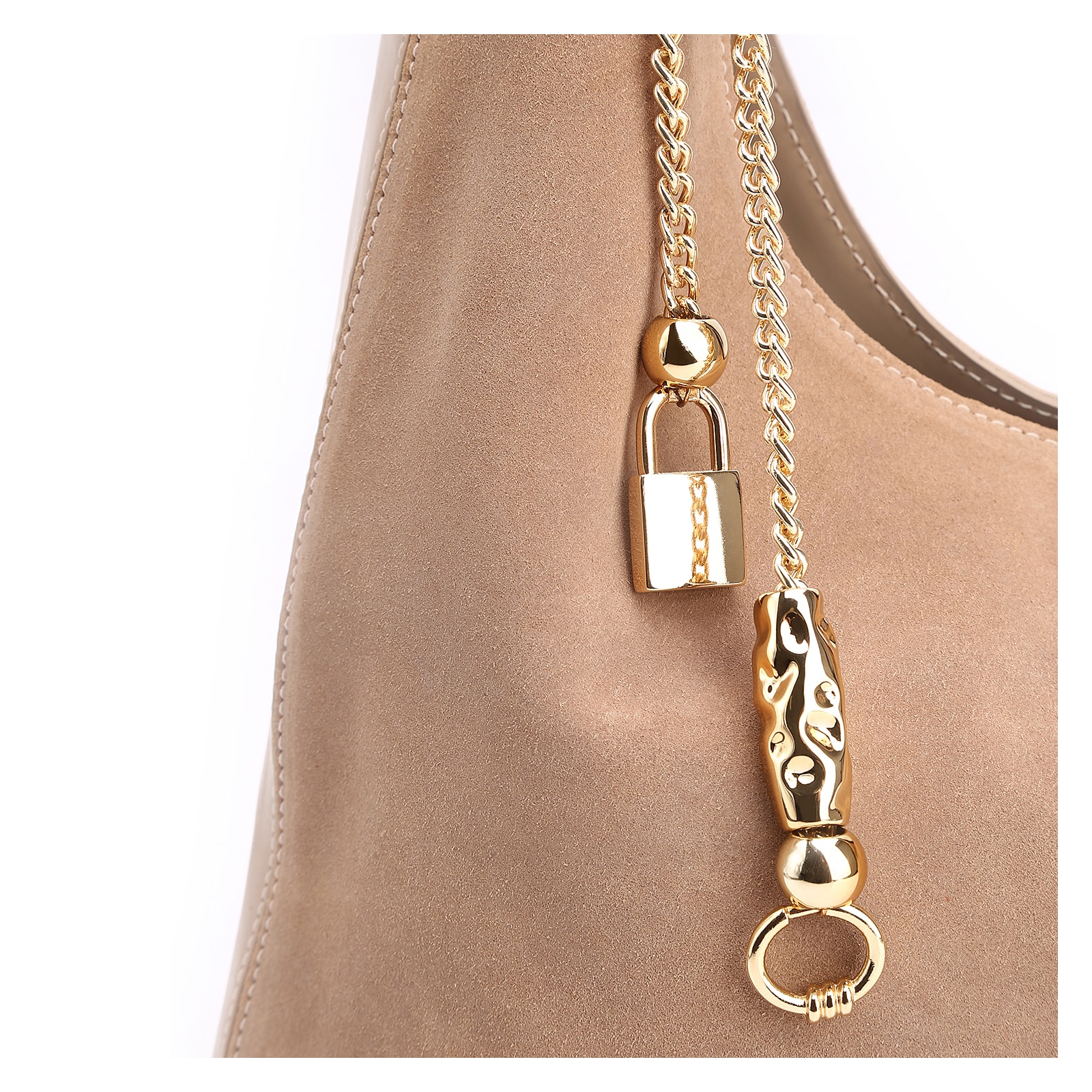 Bolsa Hobo Bag Charm Couro Camurça/Couro Bege