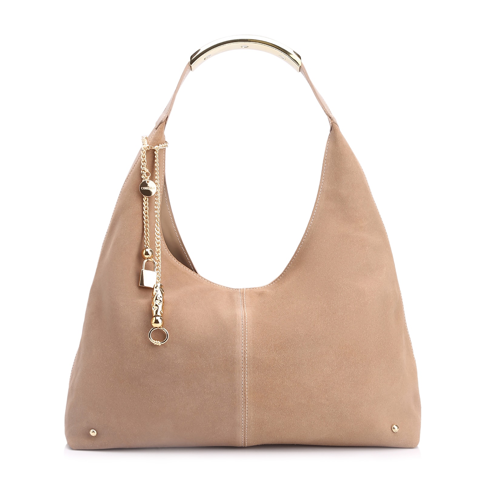 Bolsa Hobo Bag Charm Couro Camurça/Couro Bege