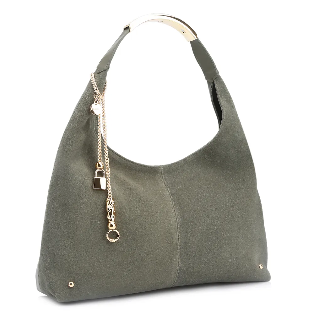 Bolsa Hobo Bag Charm Couro Camurça/Couro Verde - imagem 3
