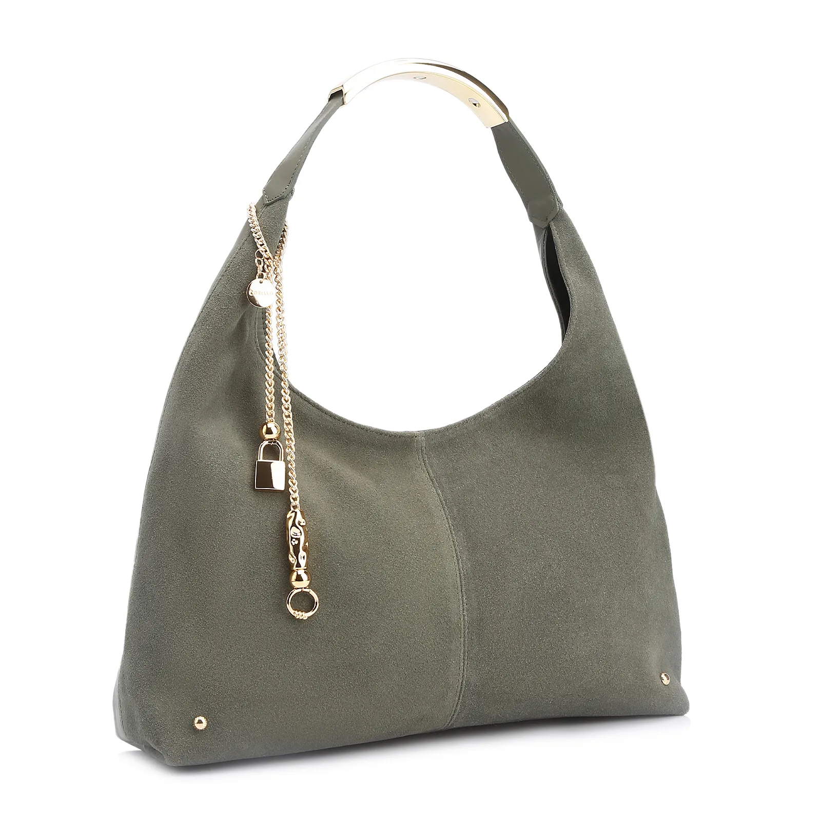 Bolsa Hobo Bag Charm Couro Camurça/Couro Verde