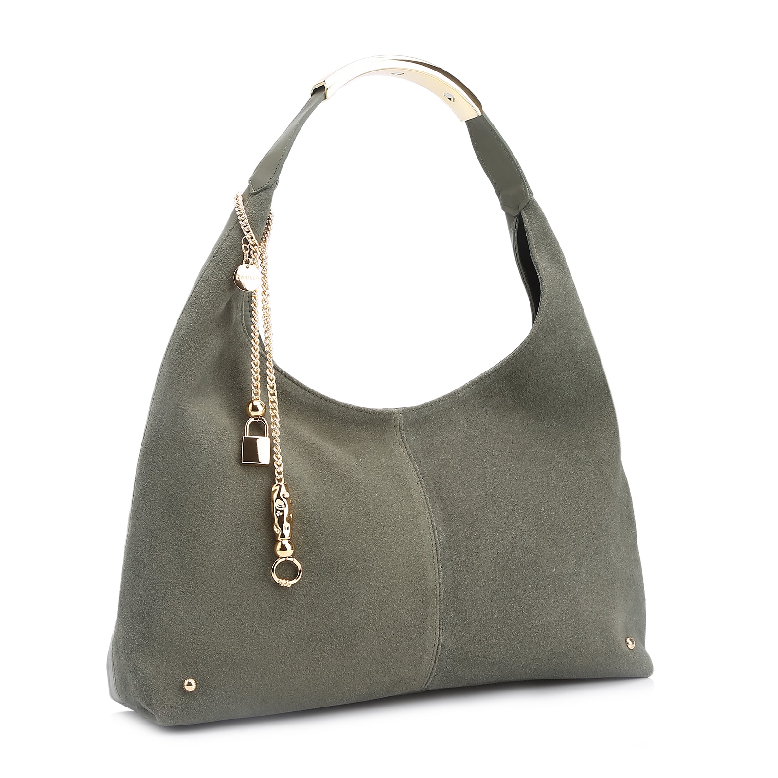 Bolsa Hobo Bag Charm Couro Camurça/Couro Verde