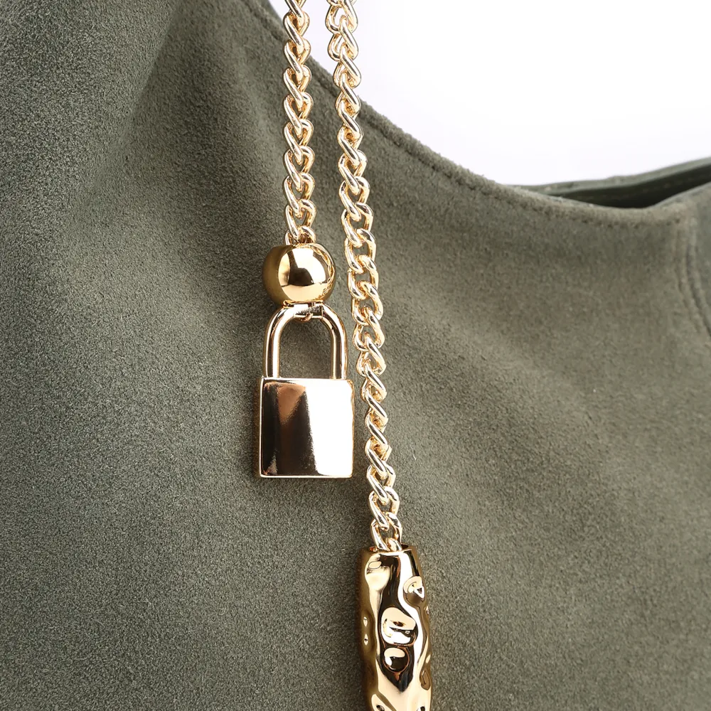 Bolsa Hobo Bag Charm Couro Camurça/Couro Verde - imagem 6