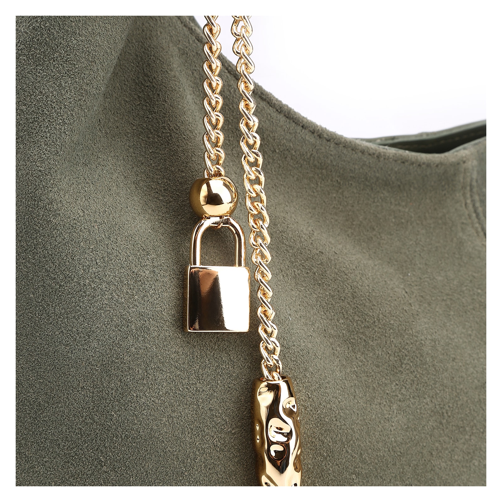 Bolsa Hobo Bag Charm Couro Camurça/Couro Verde